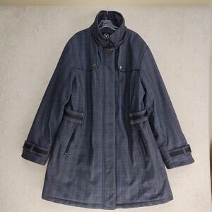 North Side Coat Womens 14 Gray Blue Plaid Midweight Zip Buttoned Trench Collar